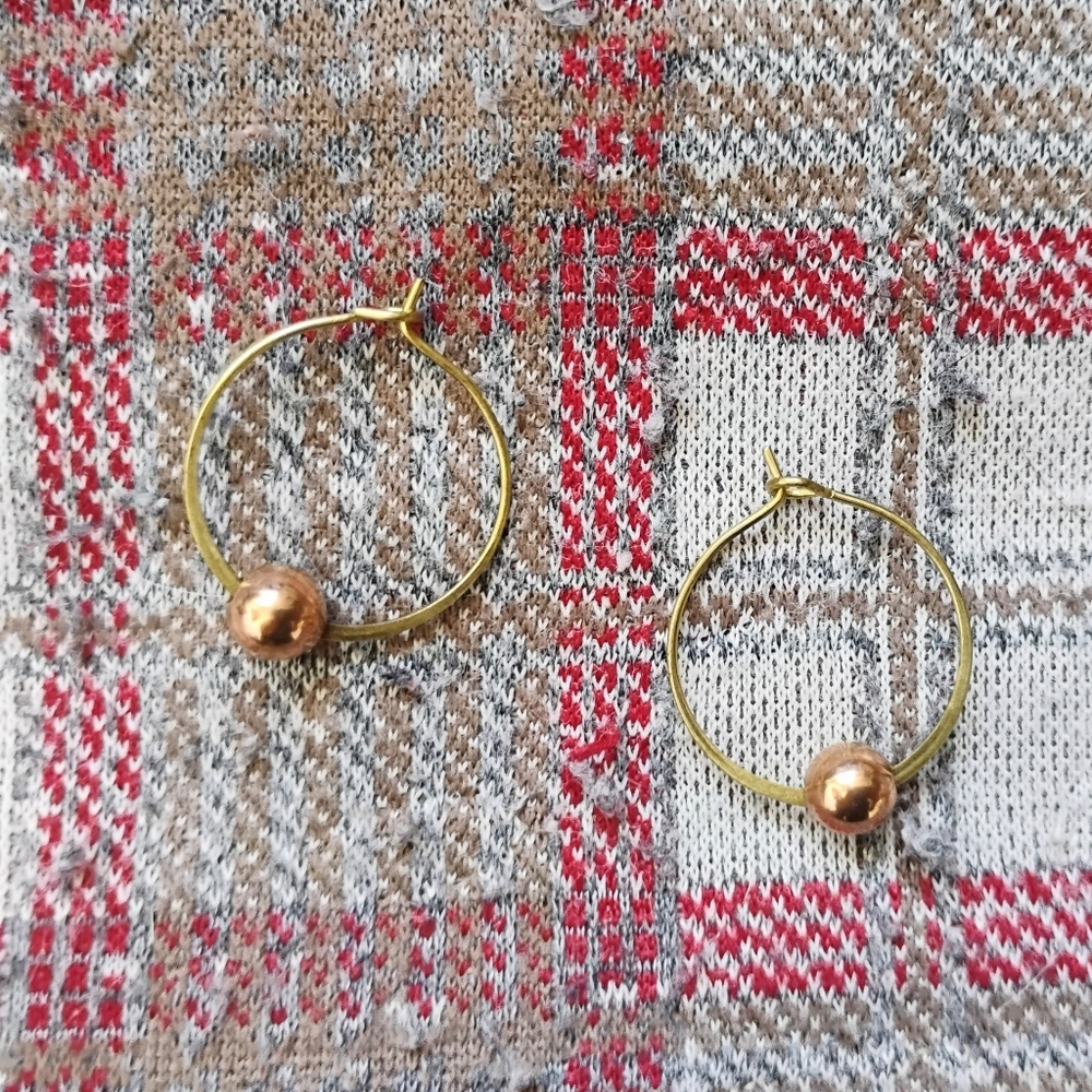 Dainty Rose And Yellow Brass Hoops
